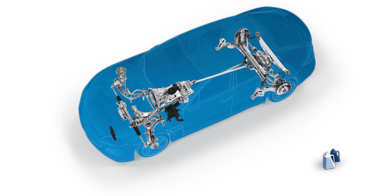 Automóvel ZF com componentes